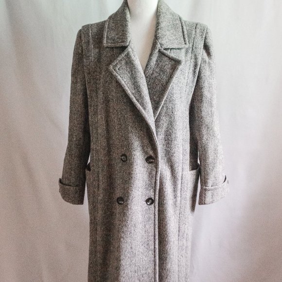 Noble Fashion Jackets & Blazers - Noble Fashion Vintage Harringbone Coat in Grey & White (L)